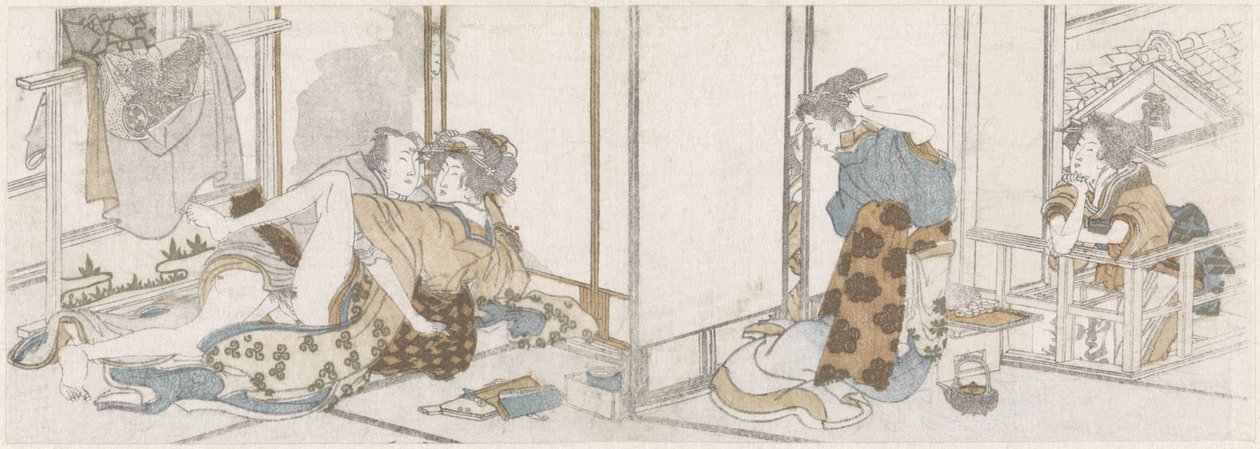Pareja de amor espiada de Katsushika Hokusai (possibly)