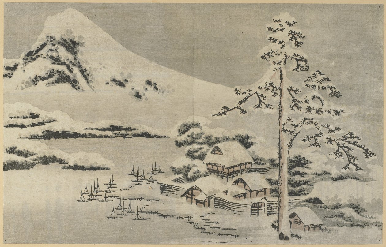 Pueblo costero en la nieve, 1814 de Katsushika Hokusai