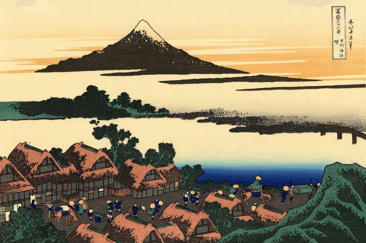 36 Vistas del Monte Fuji, Japón: Amanecer en Isawa en la provincia de Kai, Japón - Impresión de Katsushika Hokusai (1760-1849) (escuela ukiyo-e) 1830-1833 Estado A Museo de Bellas Artes Pushkin, Moscú de Katsushika Hokusai