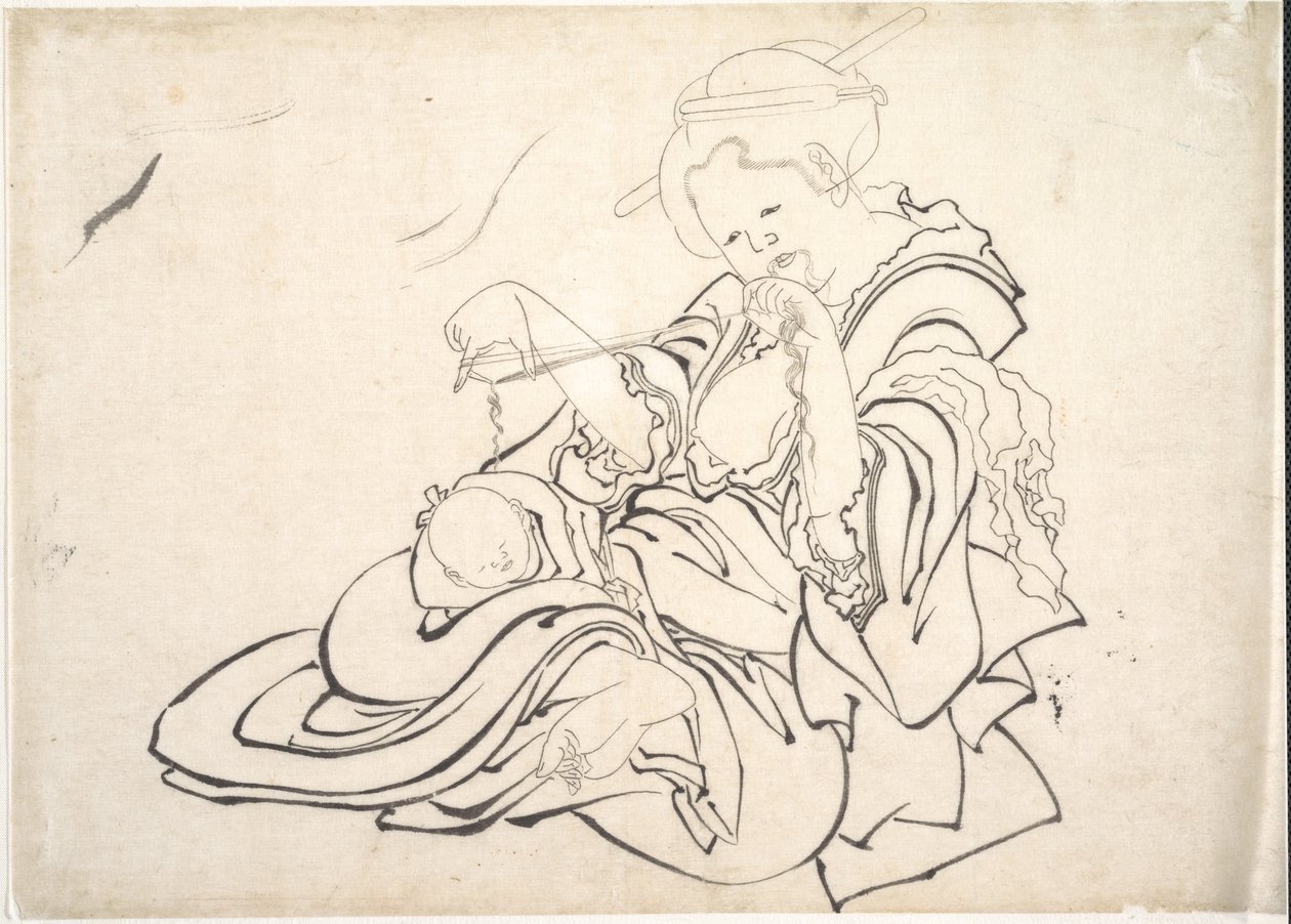 Una mujer y un bebé de Katsushika Hokusai