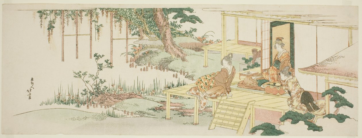 Admirando la glicinia de Katsushika Hokusai