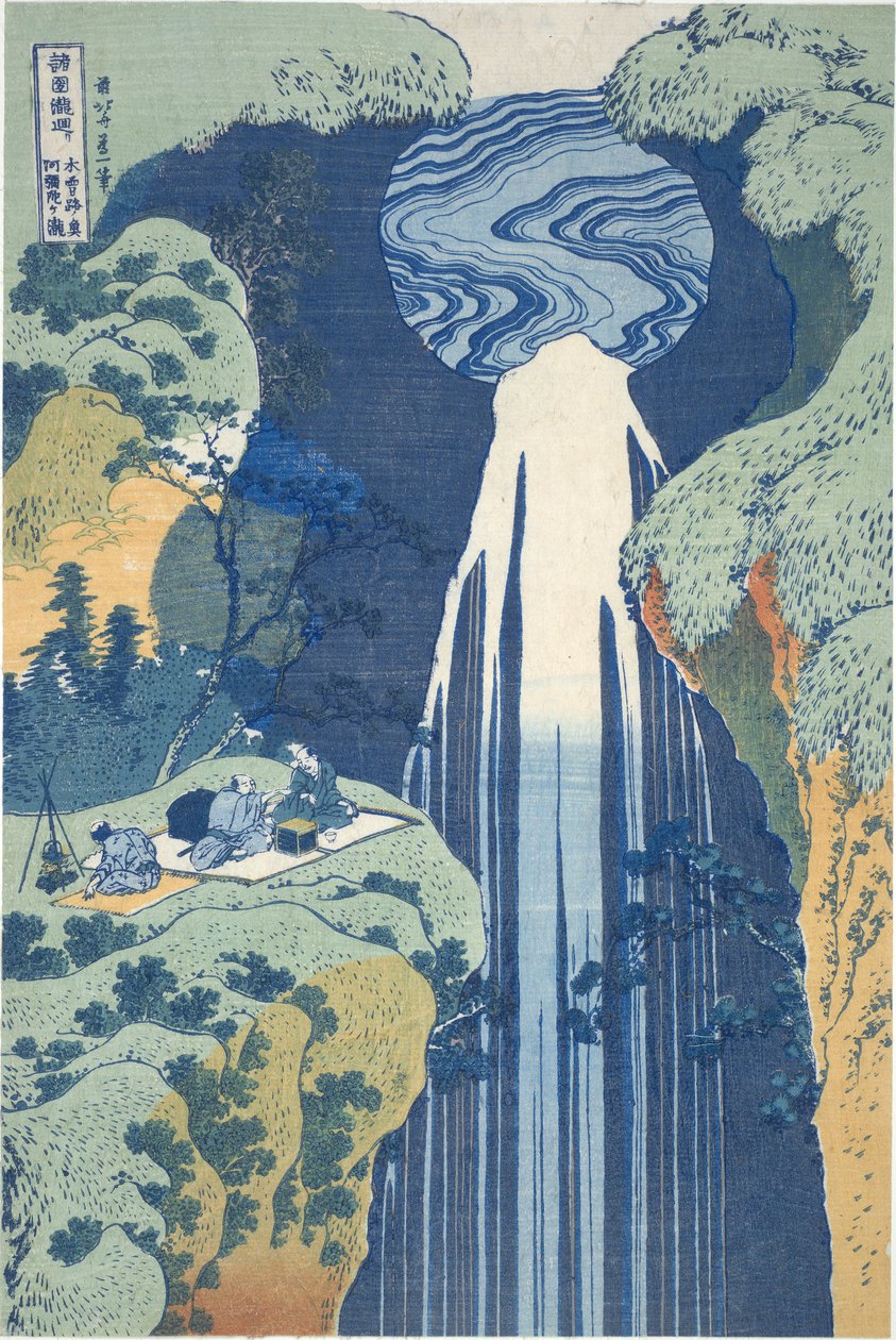 Cascada de Amida en lo profundo de la distancia en Kiso Road, de la serie Tour de cascadas en varias provincias de Katsushika Hokusai