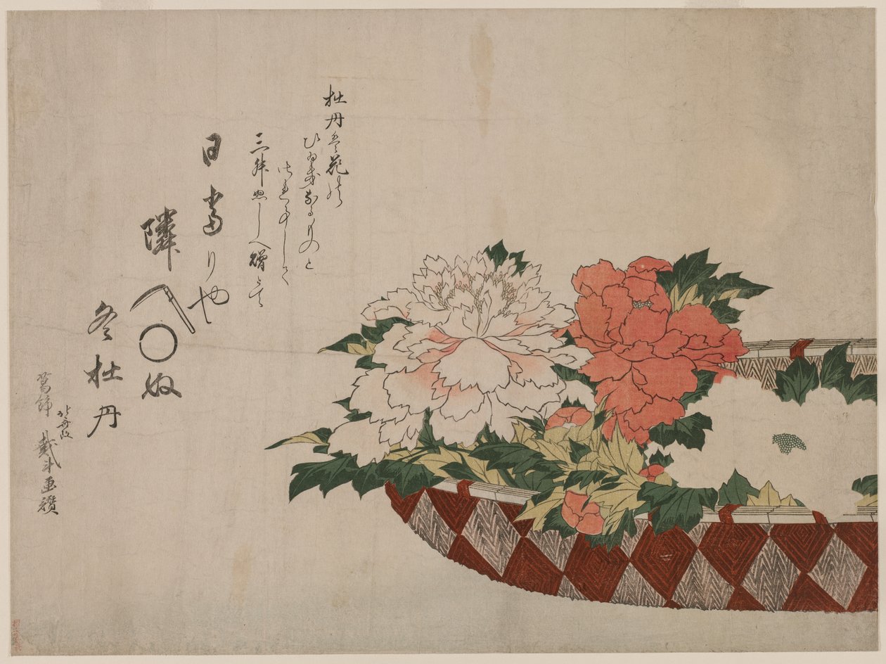 Cesta de peonías de Katsushika Hokusai