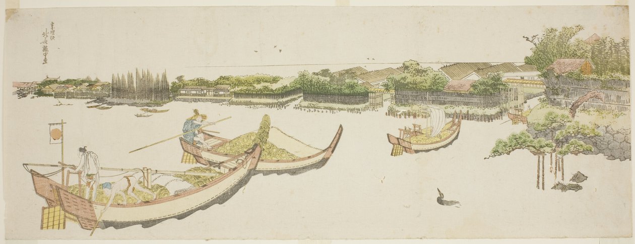 Barcos transportando arroz en el río Sumida de Katsushika Hokusai