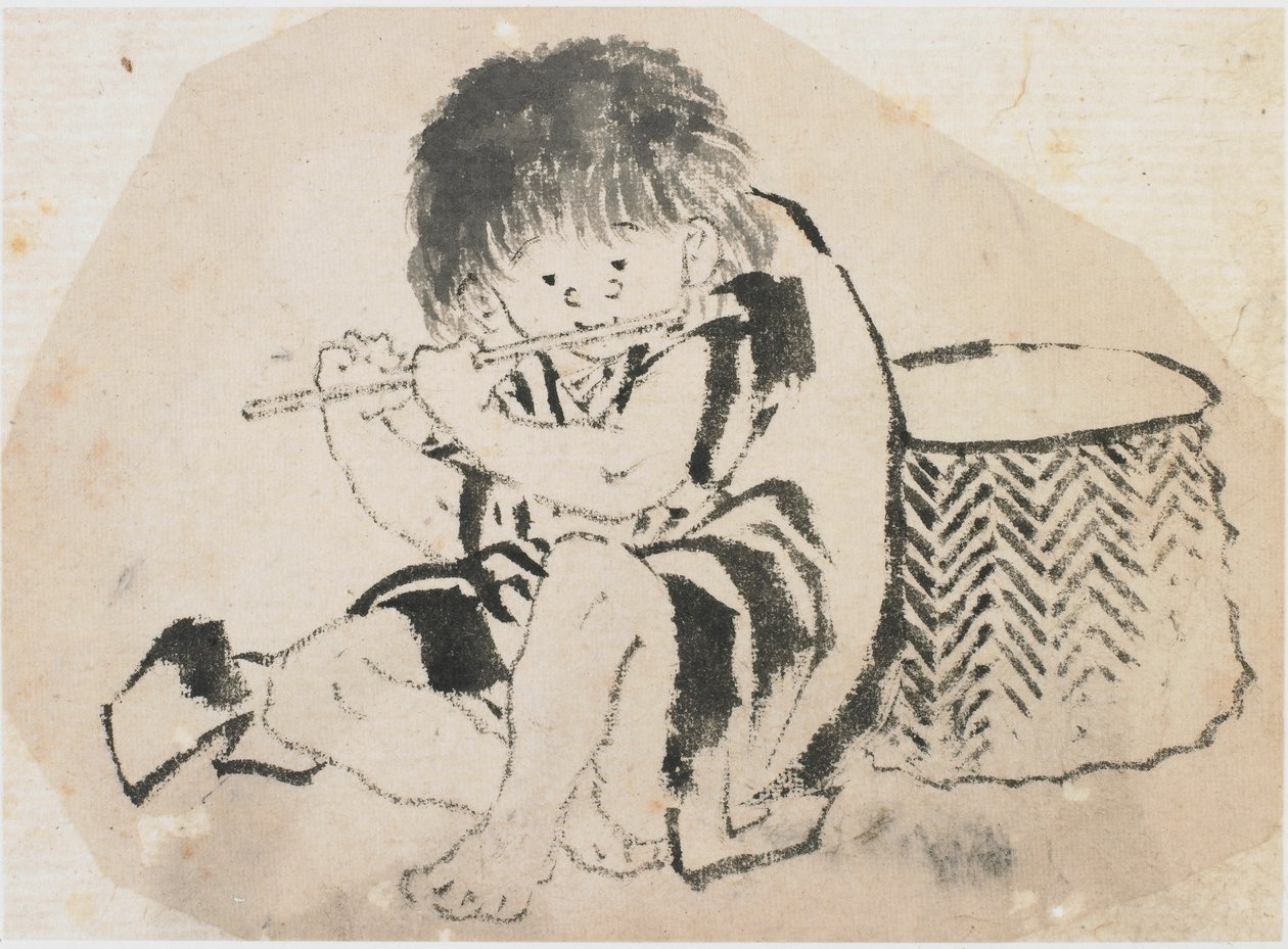Niño tocando la flauta, período Edo, ca. 1840 de Katsushika Hokusai