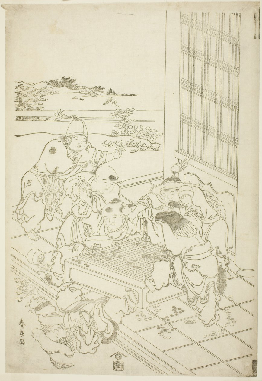 Niños chinos y tártaros peleando por un juego de Go de Katsushika Hokusai