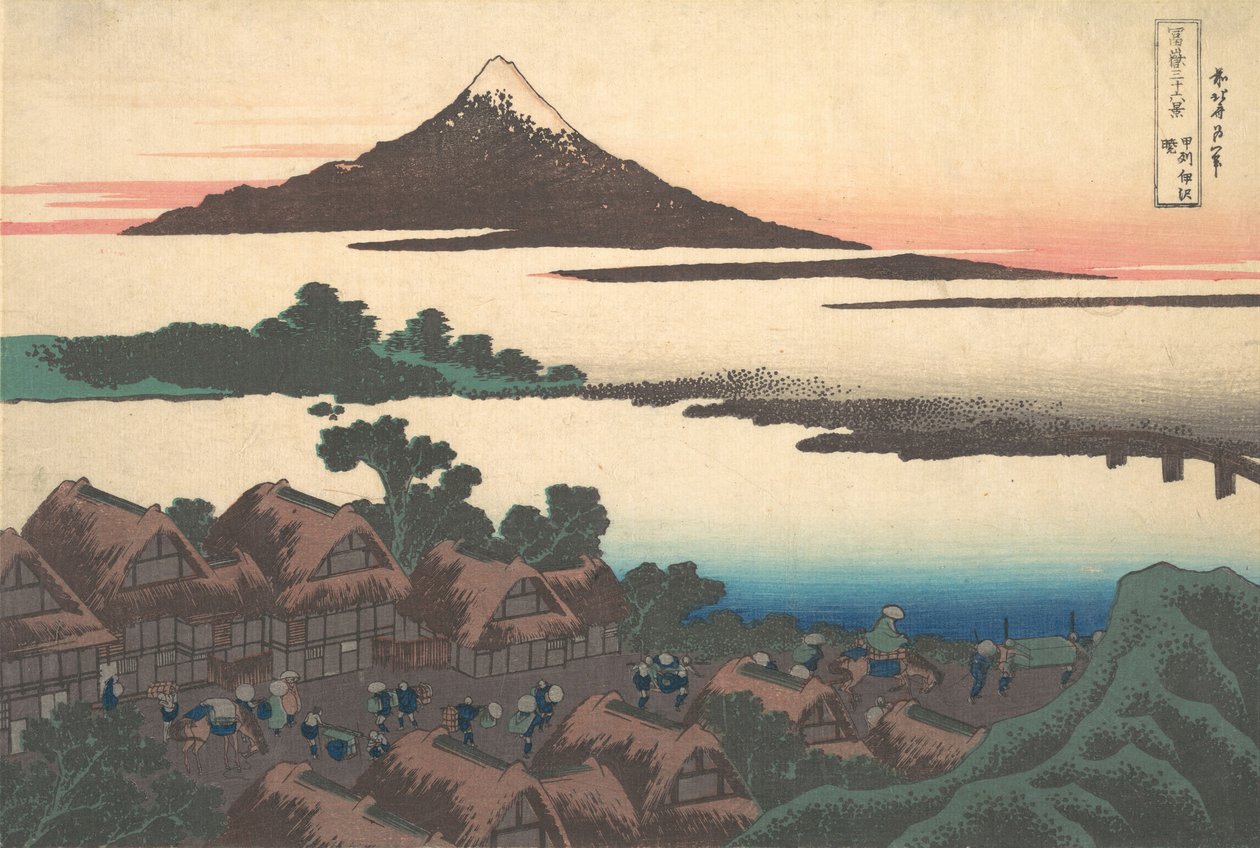 Amanecer en Isawa en la provincia de Kai Koshu Isawa no akatsuki, de la serie Treinta y seis..., ca. 1830-32 de Katsushika Hokusai