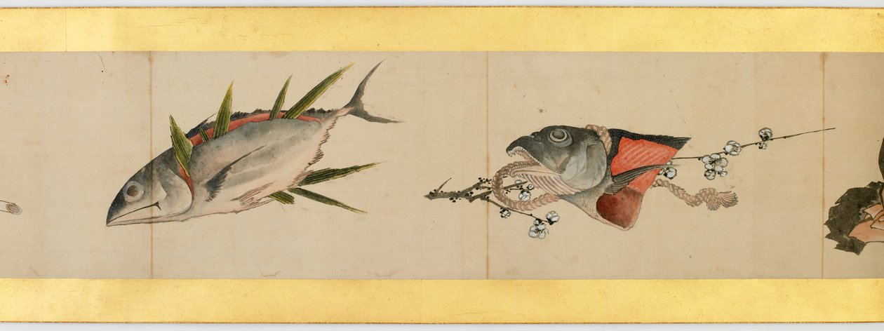 Detalle de un rollo de mano con imágenes diversas, Período Edo de Katsushika Hokusai