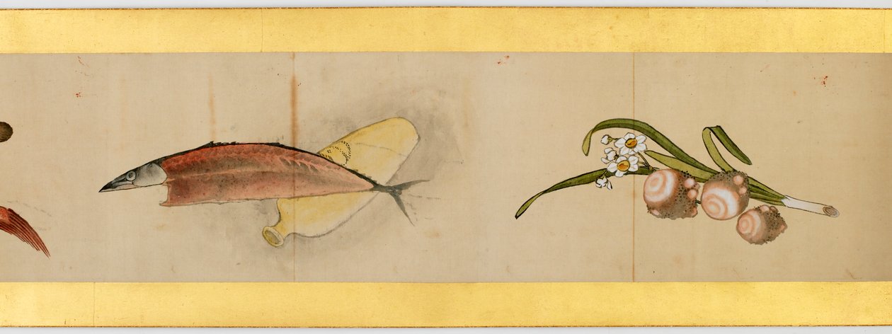 Detalle de Pergamino con Imágenes Misceláneas, Periodo Edo, 1839 de Katsushika Hokusai