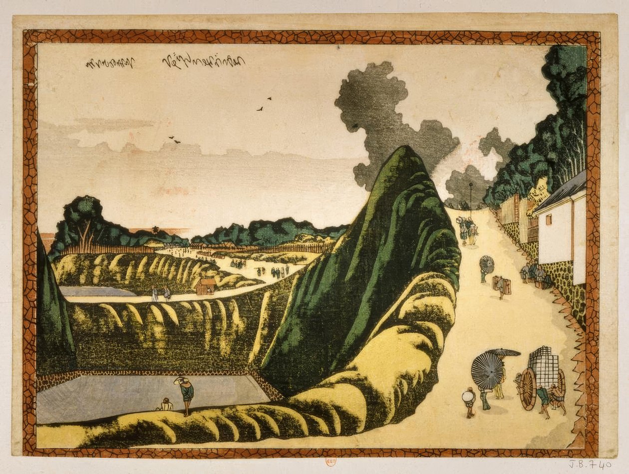 Pueblo en el camino de Ushigafuchi a Kudan de Katsushika Hokusai