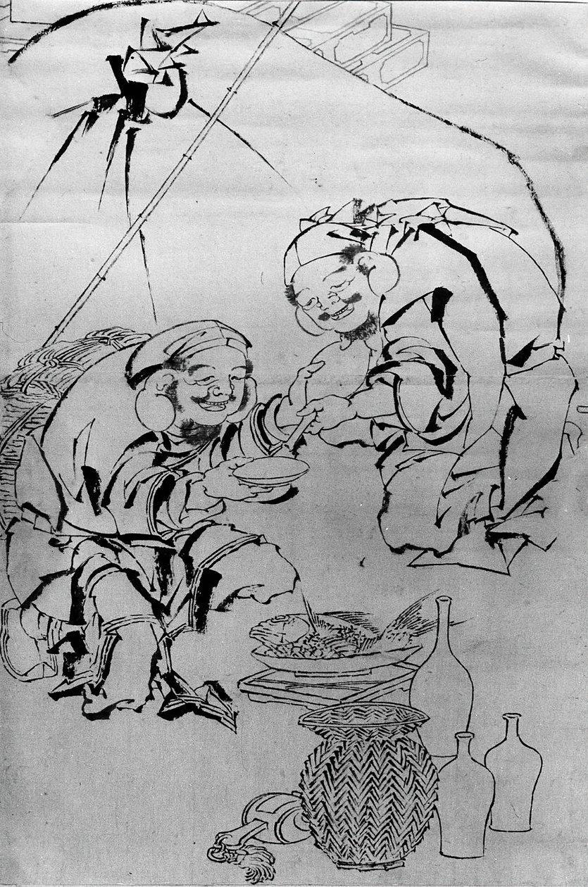 Ebisu y Daikoku celebrando el Festival de Año Nuevo, siglo XVIII-XIX de Katsushika Hokusai