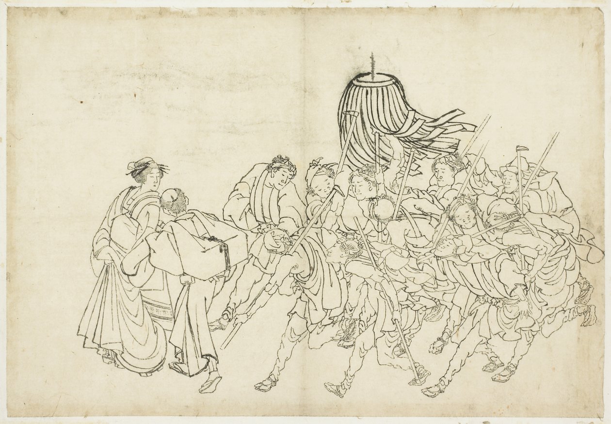 Bomberos Marchando a su Festival, 1615-1868 de Katsushika Hokusai