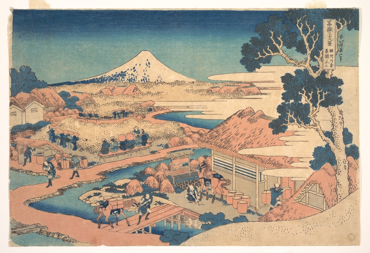 El Fuji desde los campos de té de Katakura, en Suruga (Sunshū Katakura chaen no Fuji), de la serie «Las treinta y seis vistas del monte Fuji» (Fugaku sanjūrokkei) de Katsushika Hokusai