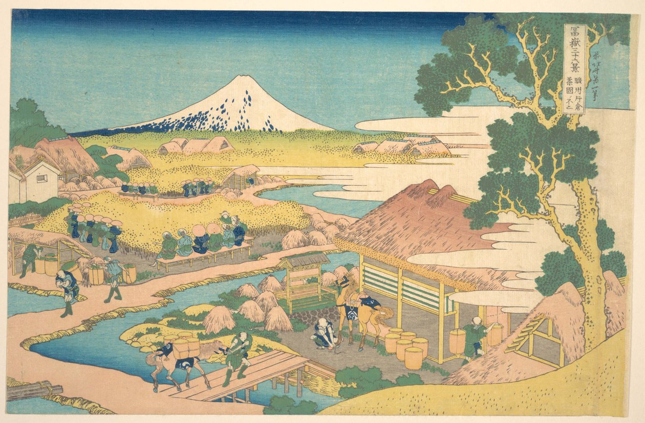 El Fuji desde los campos de té de Katakura, en Suruga (Sunshū Katakura chaen no Fuji), de la serie «Las treinta y seis vistas del monte Fuji» (Fugaku sanjūrokkei) de Katsushika Hokusai