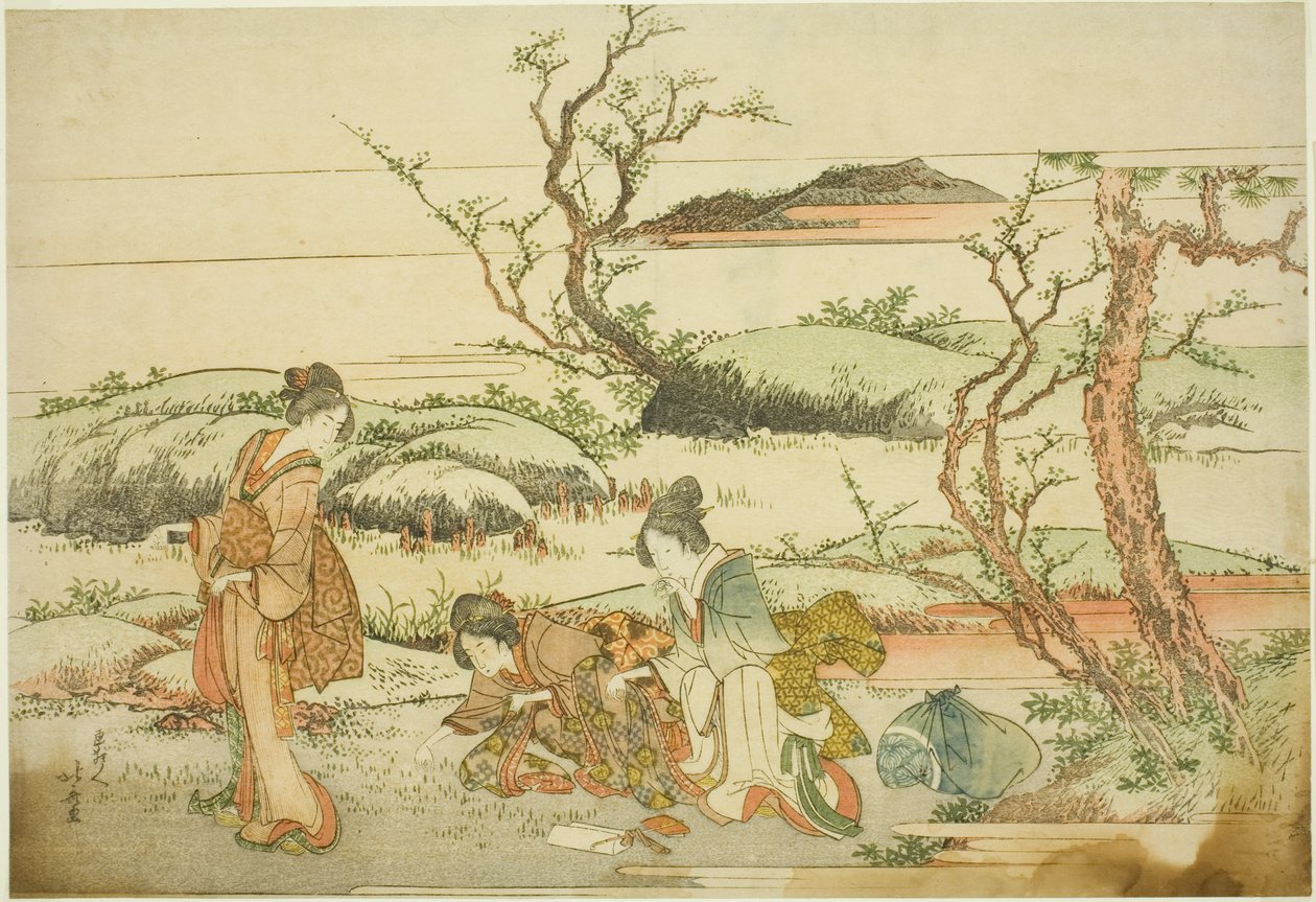 Recolectando Verduras de Primavera, del álbum "Fuji en Primavera" de Katsushika Hokusai