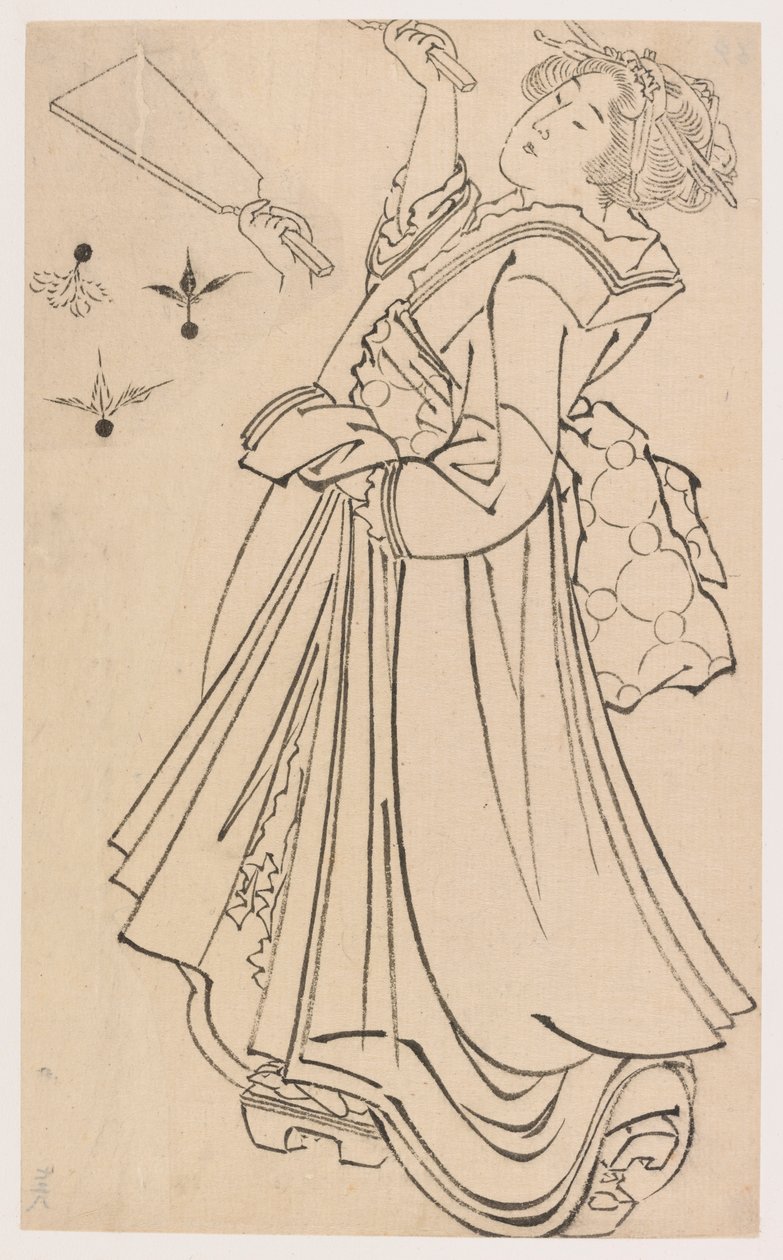 Niña jugando con una raqueta y un volante de Katsushika Hokusai