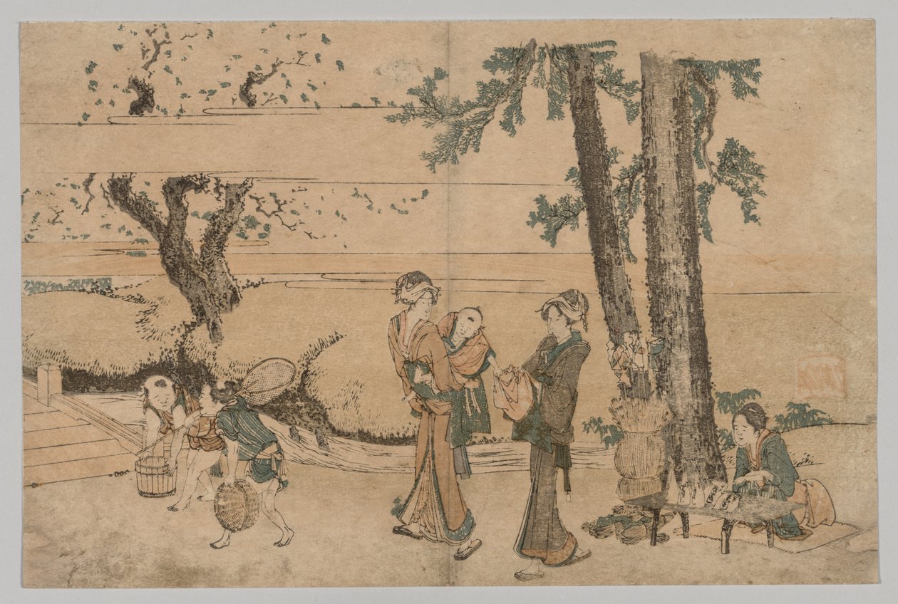 Grupo de figuras cerca de un arroyo, 1760-1849 de Katsushika Hokusai