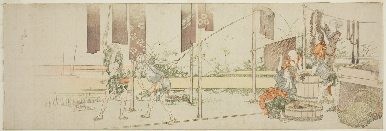 Colgando tela teñida de Katsushika Hokusai