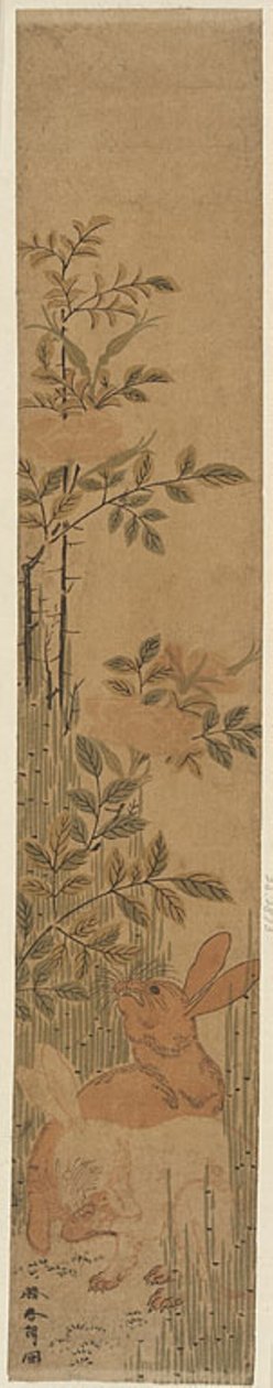 Liebres y rosas de Katsushika Hokusai