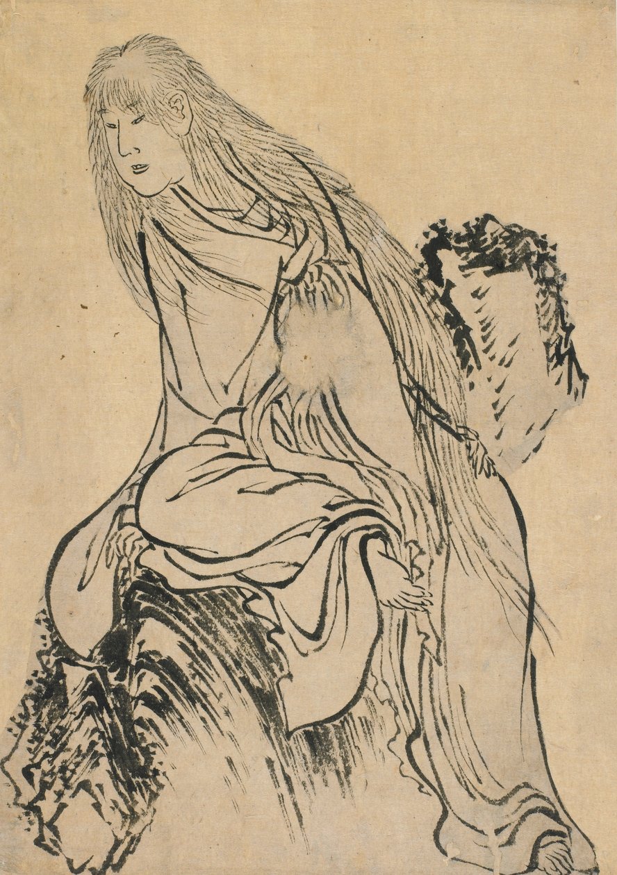 Ermitaño descansando en una roca de Katsushika Hokusai
