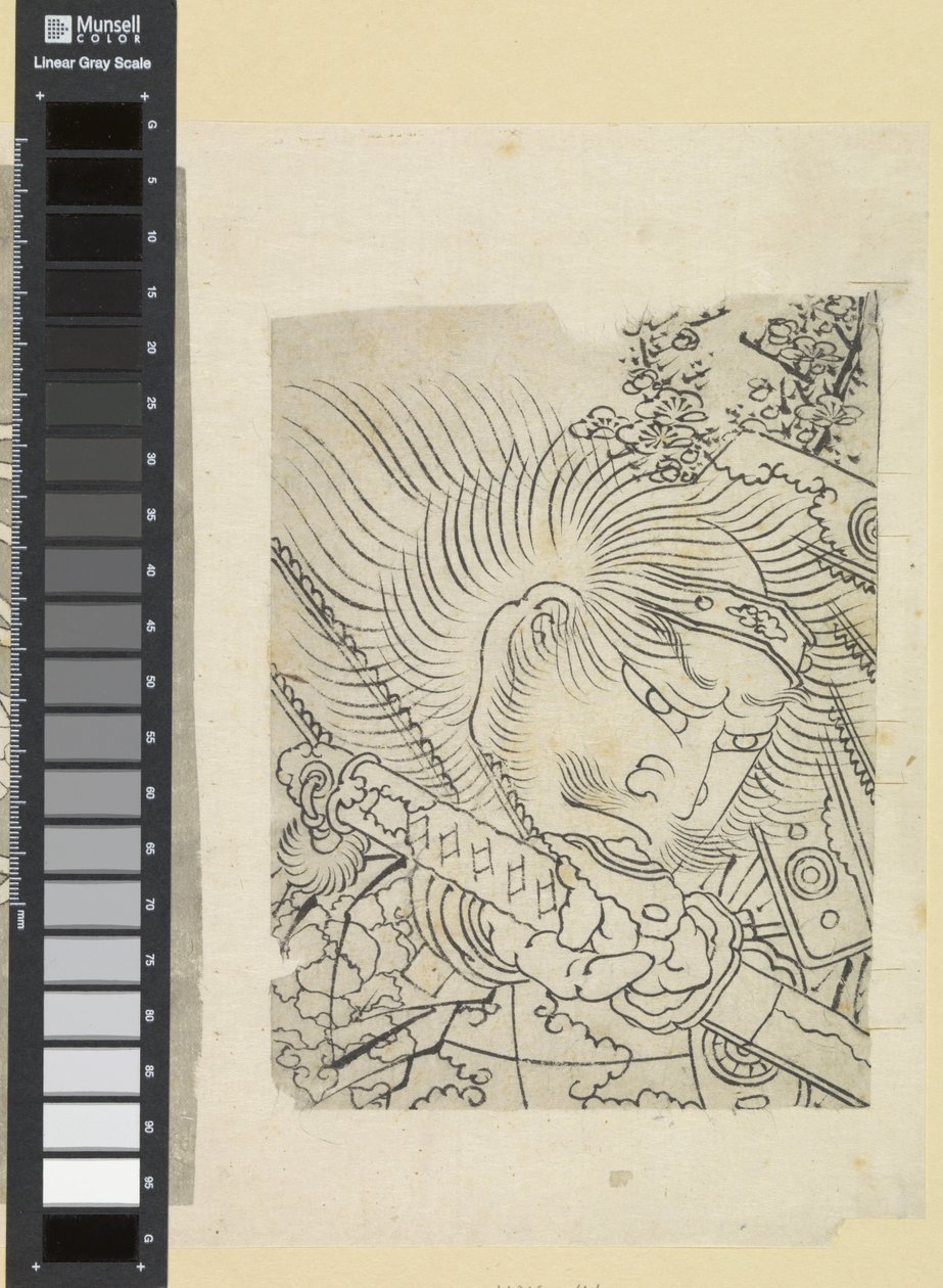 Cabeza de un samurái bajo flor de cerezo de Katsushika Hokusai