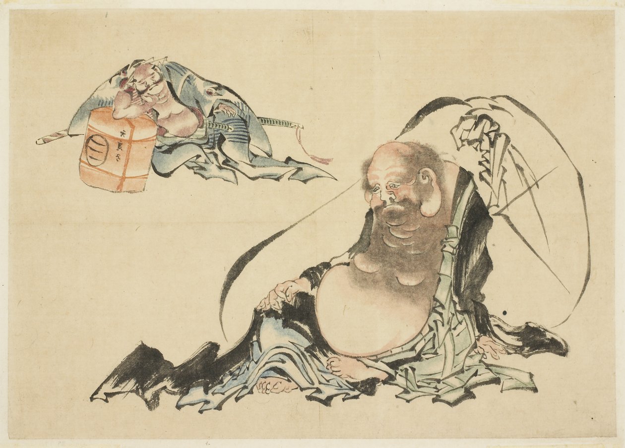 Hotei y Asahina Saburo reclinados (dos bocetos) de Katsushika Hokusai