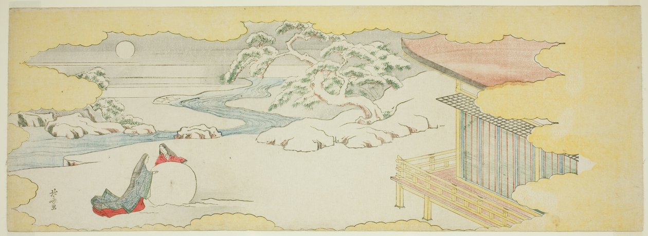 Ilustración de La campanilla (Asagao), capítulo 20 del Cuento de Genji (Genji monogatari) de Katsushika Hokusai