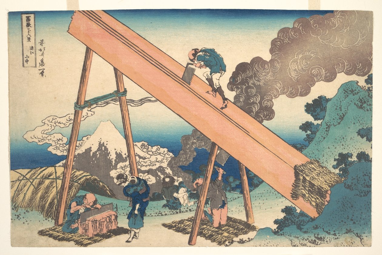 En las montañas de la provincia de Tōtomi (Tōtomi sanchū), de la serie «Las treinta y seis vistas del monte Fuji» (Fugaku sanjūrokkei) de Katsushika Hokusai