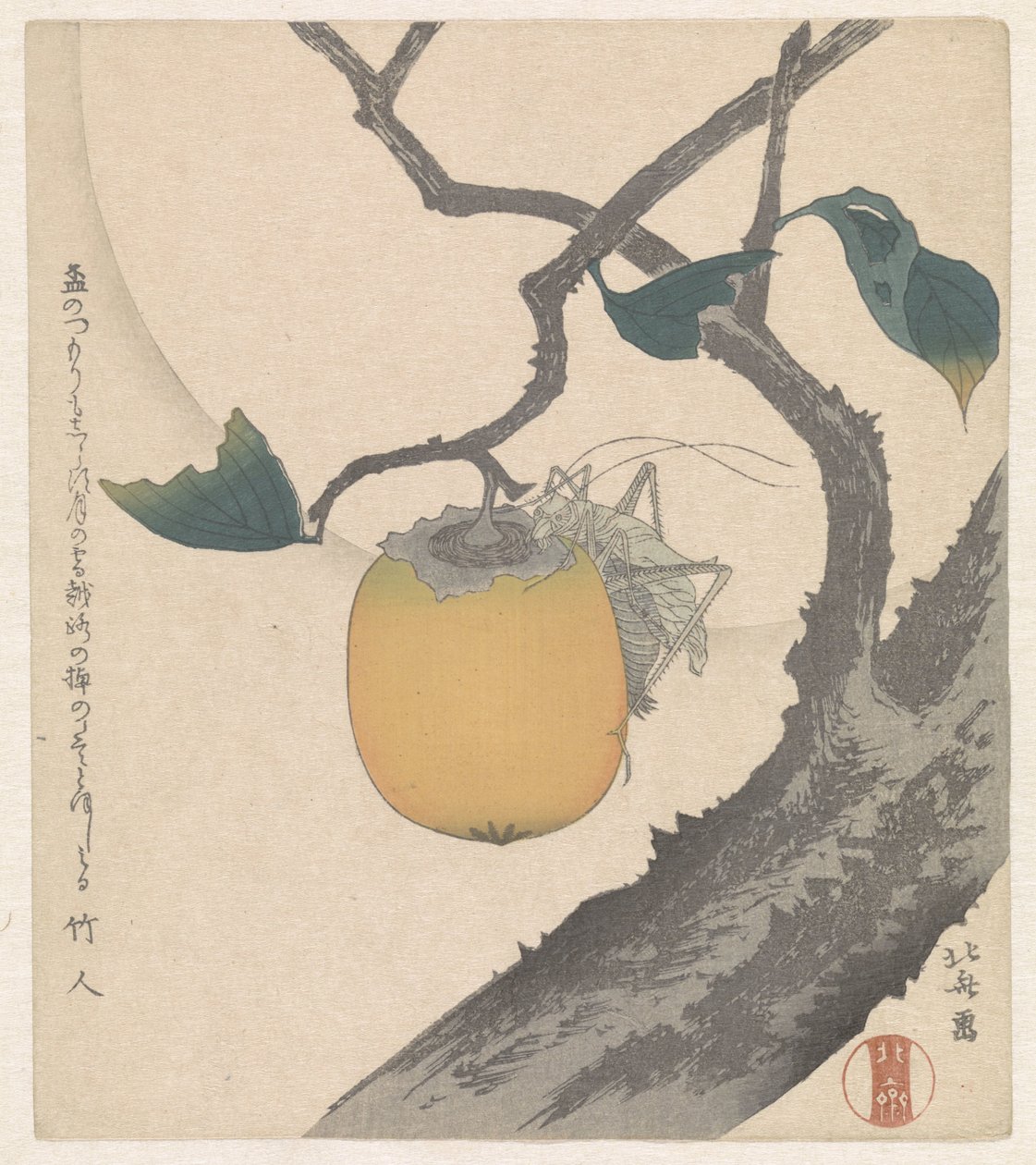 Kaki con saltamontes de Katsushika Hokusai