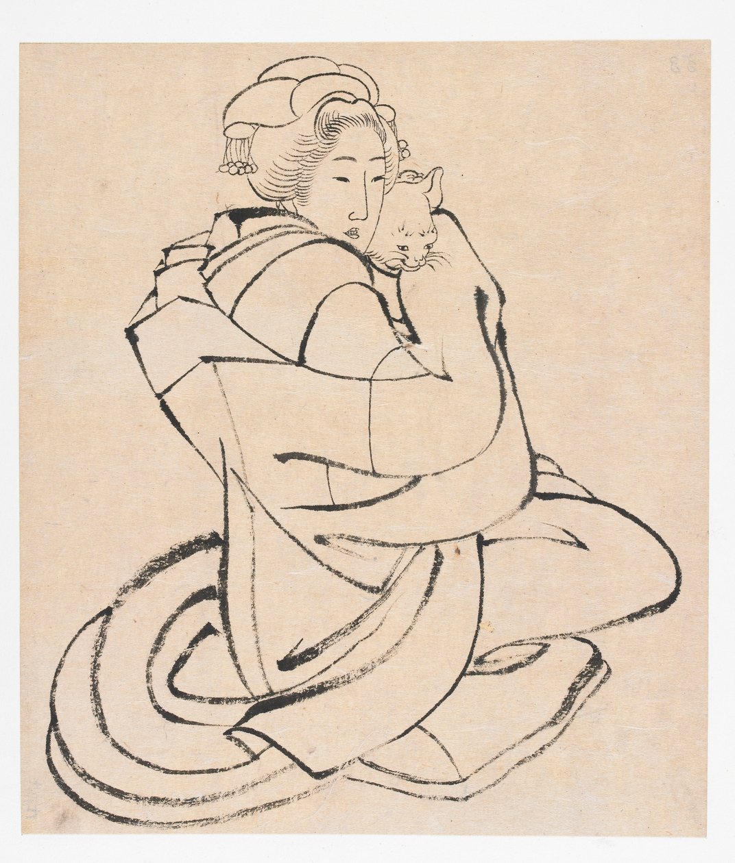 Dama Sosteniendo un Gato de Katsushika Hokusai