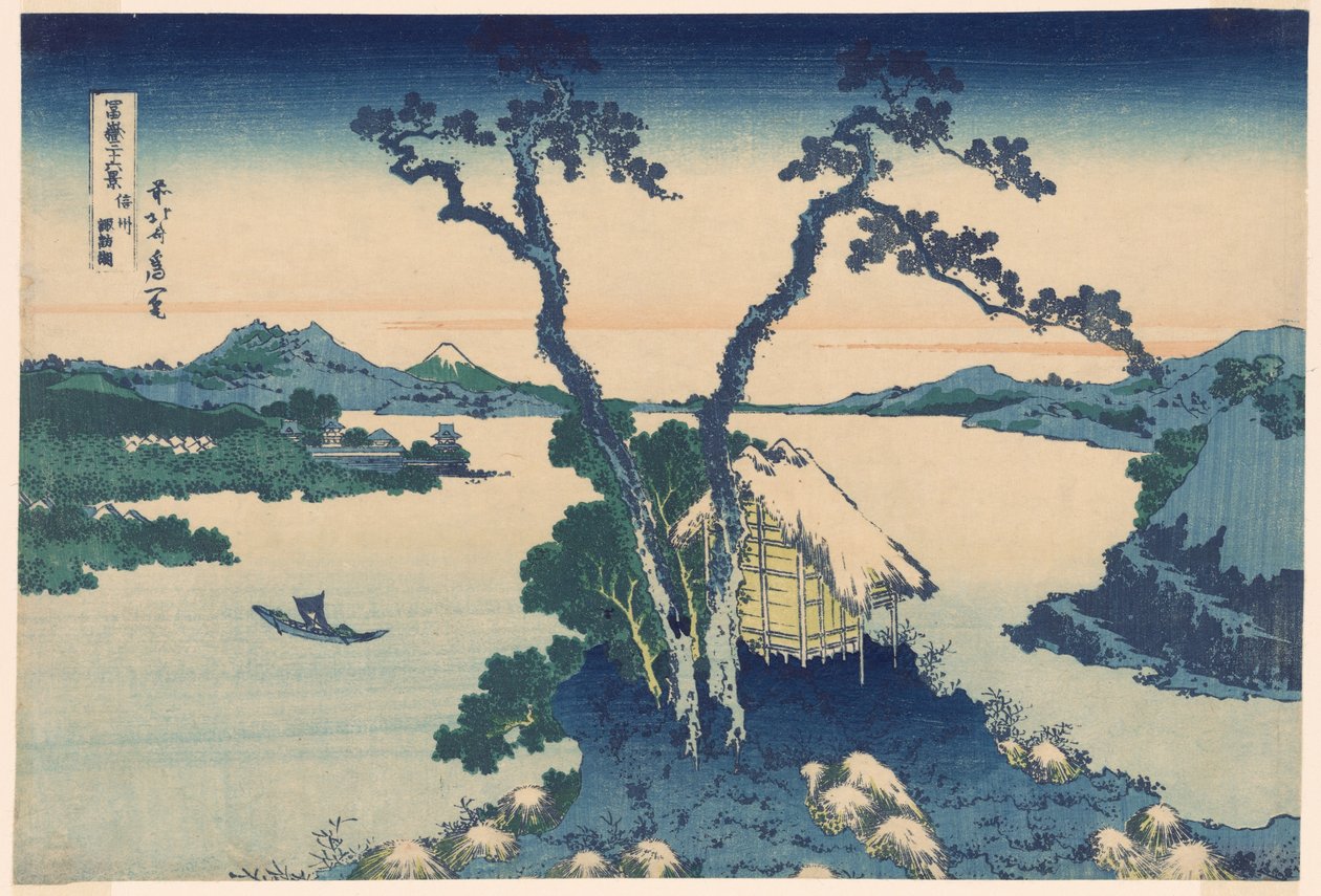Lago Suwa en la provincia de Shinano, de la serie "Treinta y seis vistas del Monte Fuji" de Katsushika Hokusai