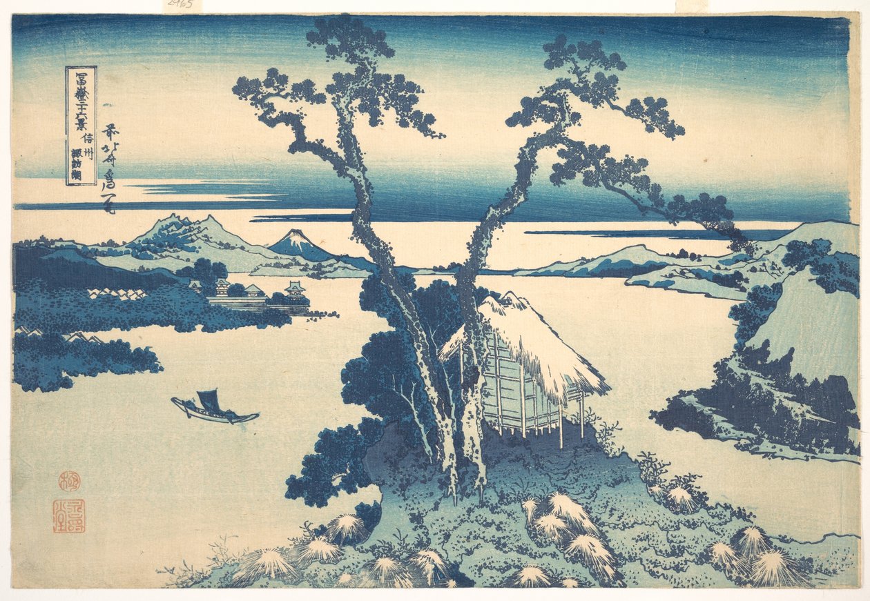 El lago Suwa, en la provincia de Shinano (Shinshū Suwako), de la serie «Las treinta y seis vistas del monte Fuji» (Fugaku sanjūrokkei) de Katsushika Hokusai