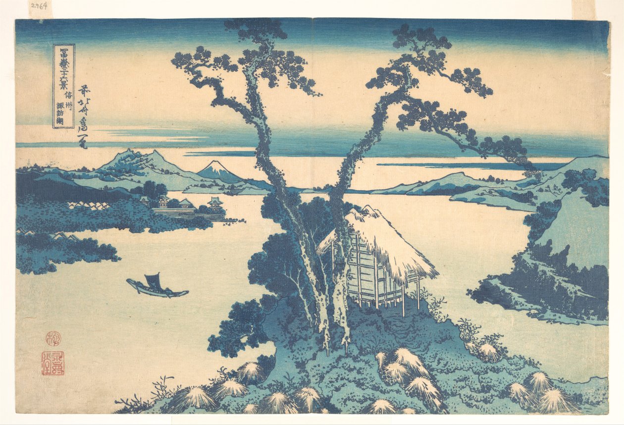 El lago Suwa, en la provincia de Shinano (Shinshū Suwako), de la serie «Las treinta y seis vistas del monte Fuji» (Fugaku sanjūrokkei) de Katsushika Hokusai
