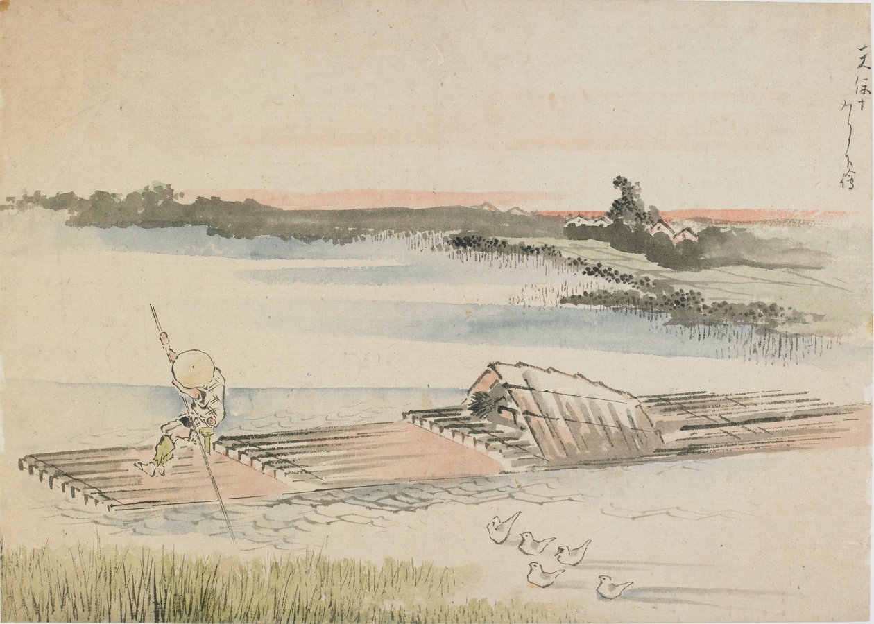 Paisaje: barquero empujando su balsa, finales del siglo XVIII-principios del siglo XIX de Katsushika Hokusai