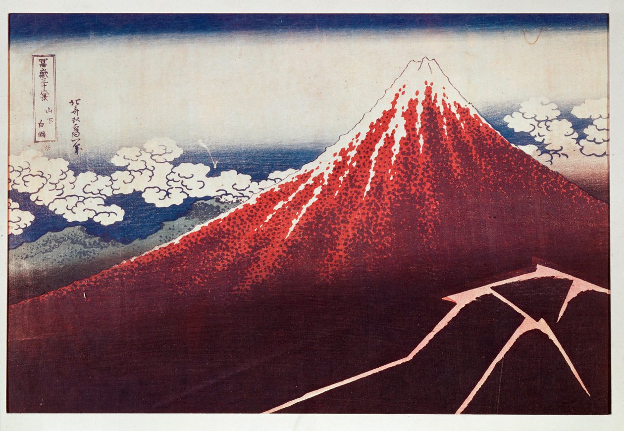 Relámpago en el monte Fujiyama ... (xilografía en color) de Katsushika Hokusai
