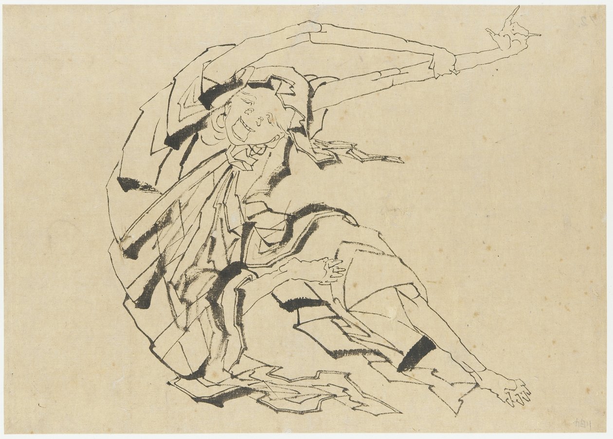 Hombre de brazos largos estirándose, período Edo de Katsushika Hokusai