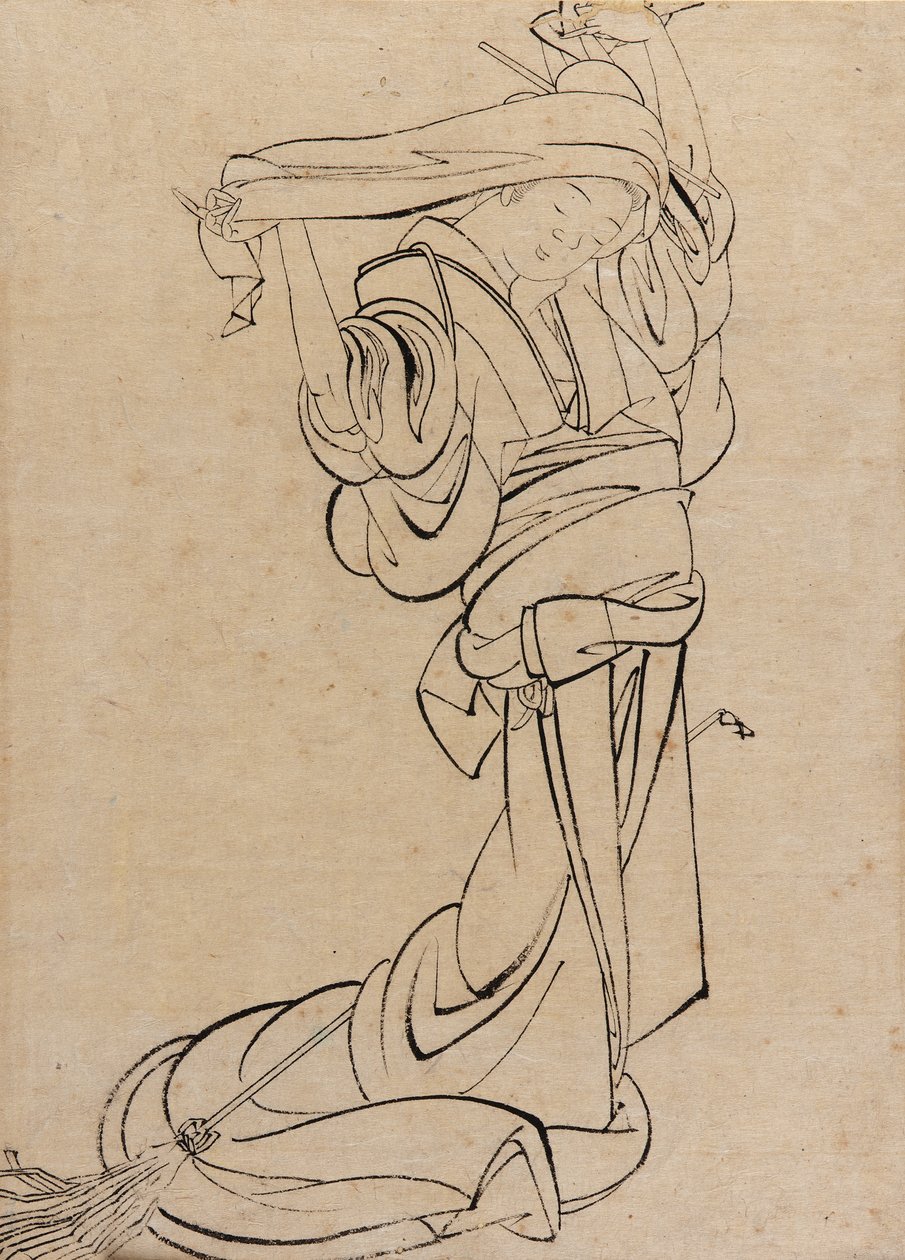 Doncella tocando un samisen, finales del siglo XVIII - principios del siglo XIX de Katsushika Hokusai