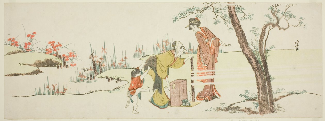 Haciendo cuerdas de papel para atar el cabello de Katsushika Hokusai