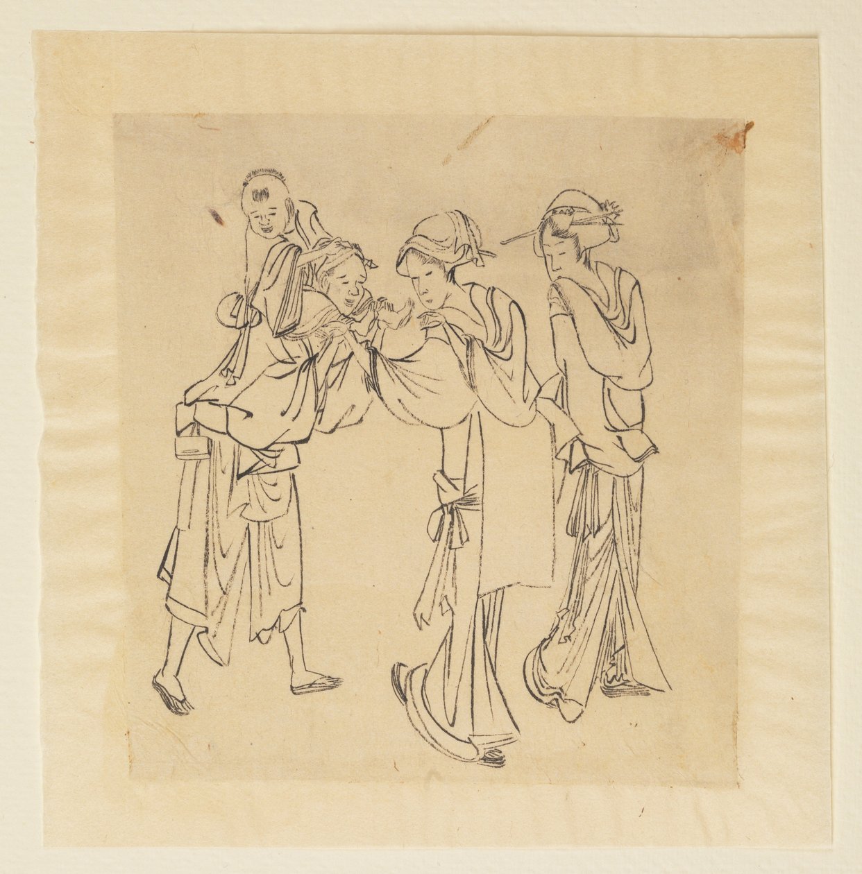 Un hombre, dos mujeres y un niño de Katsushika Hokusai