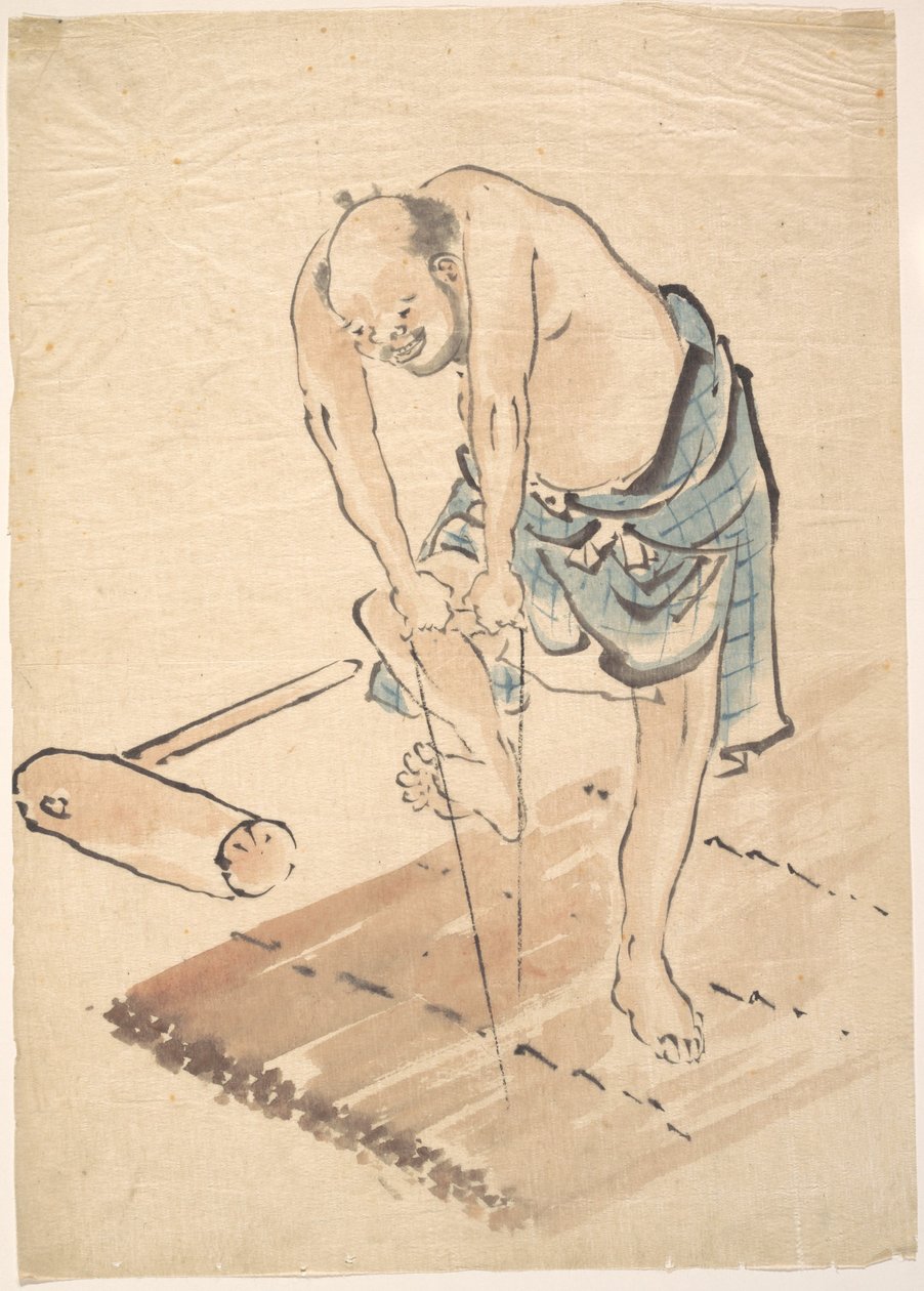 Un hombre en una balsa de Katsushika Hokusai