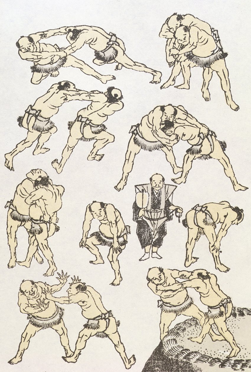 Manga: estudios de gestos y posturas de luchadores, pub. 1849 de Katsushika Hokusai