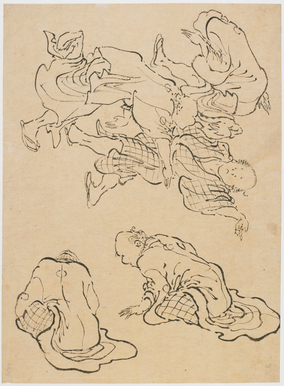 Hombres bailando y figuras diversas de Katsushika Hokusai