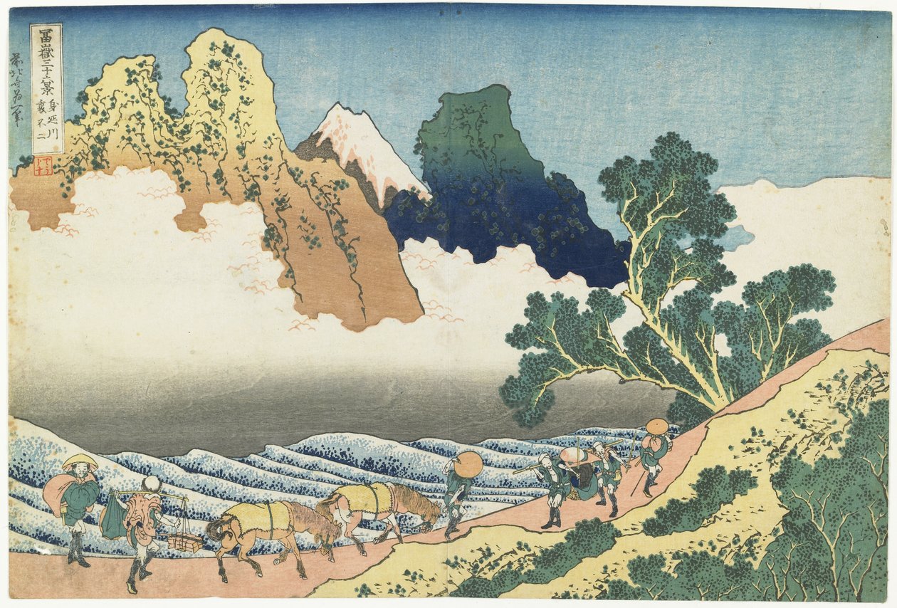 Río Minobu y Monte Fuji visto desde Atrás, 1831-1834 de Katsushika Hokusai