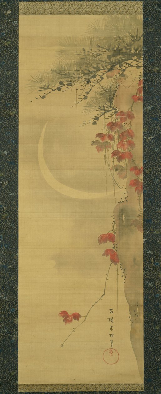 Luna, pino y arce de Katsushika Hokusai