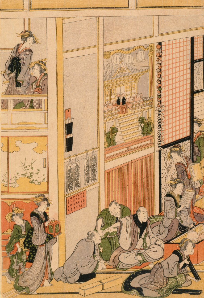 Día de Año Nuevo en la casa de té Ogi-ya, c.1810 de Katsushika Hokusai