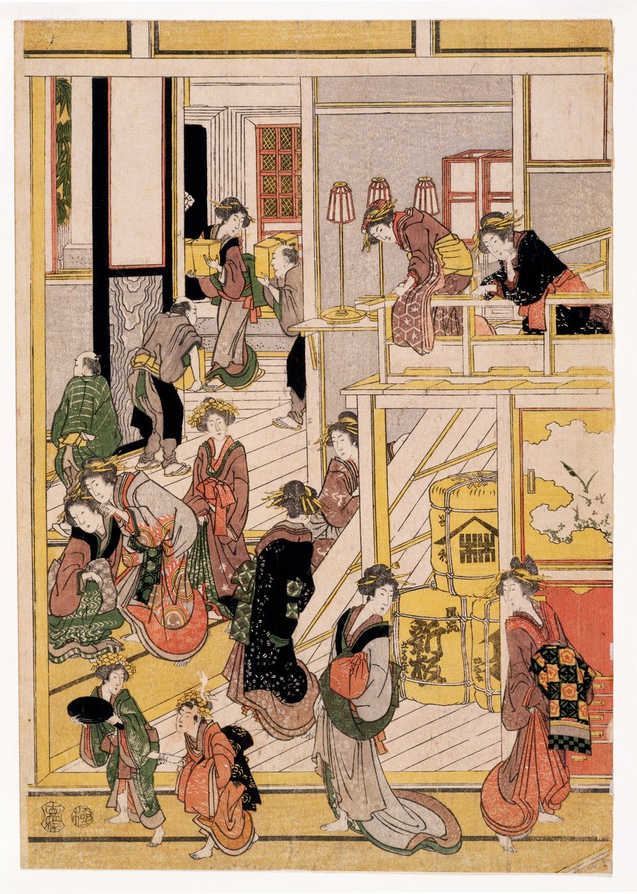 Días de Año Nuevo en la casa de té Ogi-ya, c.1810 de Katsushika Hokusai