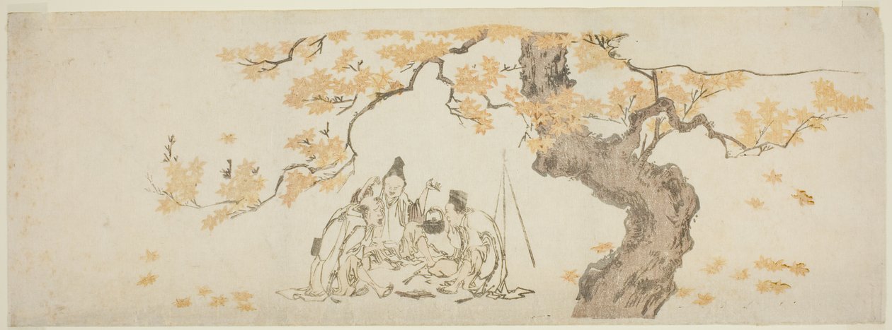 Vigilantes nocturnos bajo el arce de Katsushika Hokusai