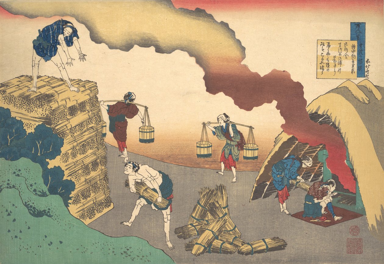 Poema de Gon-Chunagon Sadaie, de la serie Cien Poemas de Katsushika Hokusai