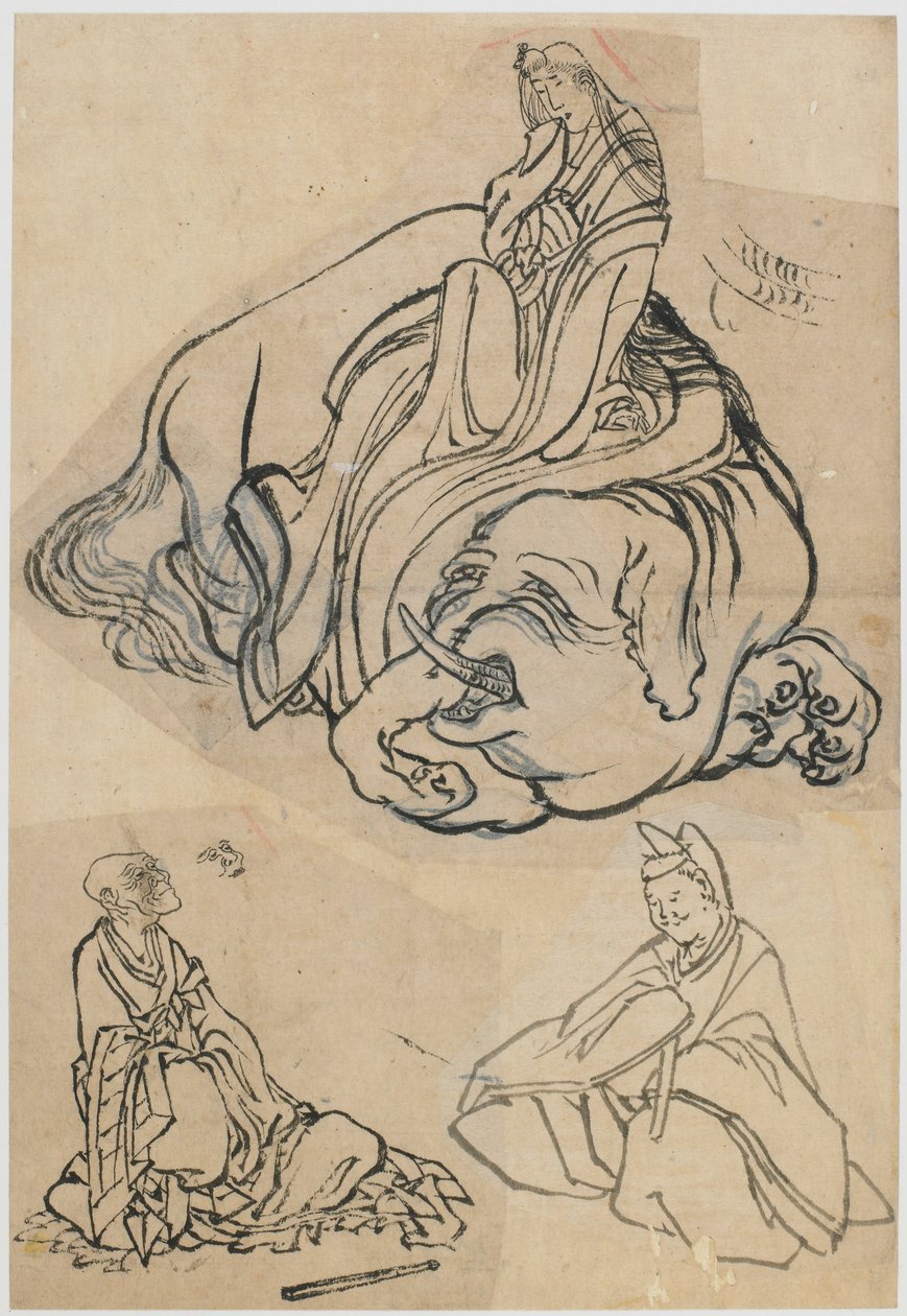 Boceto preparatorio para La cortesana Eguchi como el Bodhisattva Fugen de Katsushika Hokusai