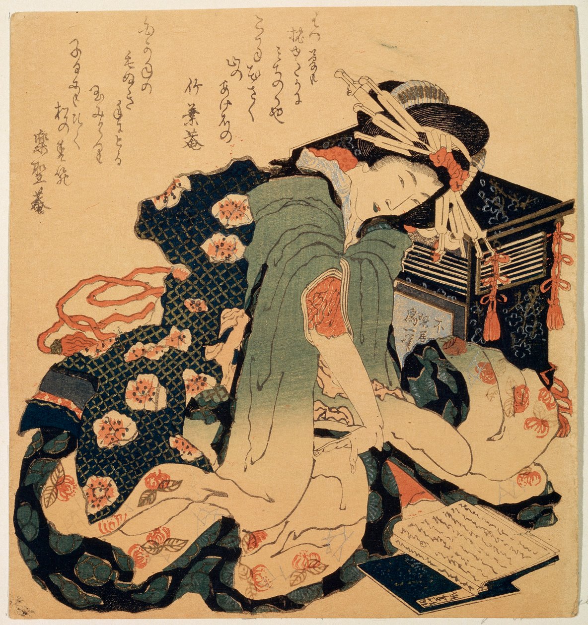 Leyendo, c1822 de Katsushika Hokusai